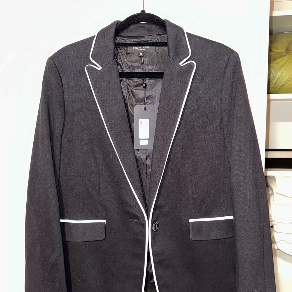 rag & bone Black Blazer with White Piping